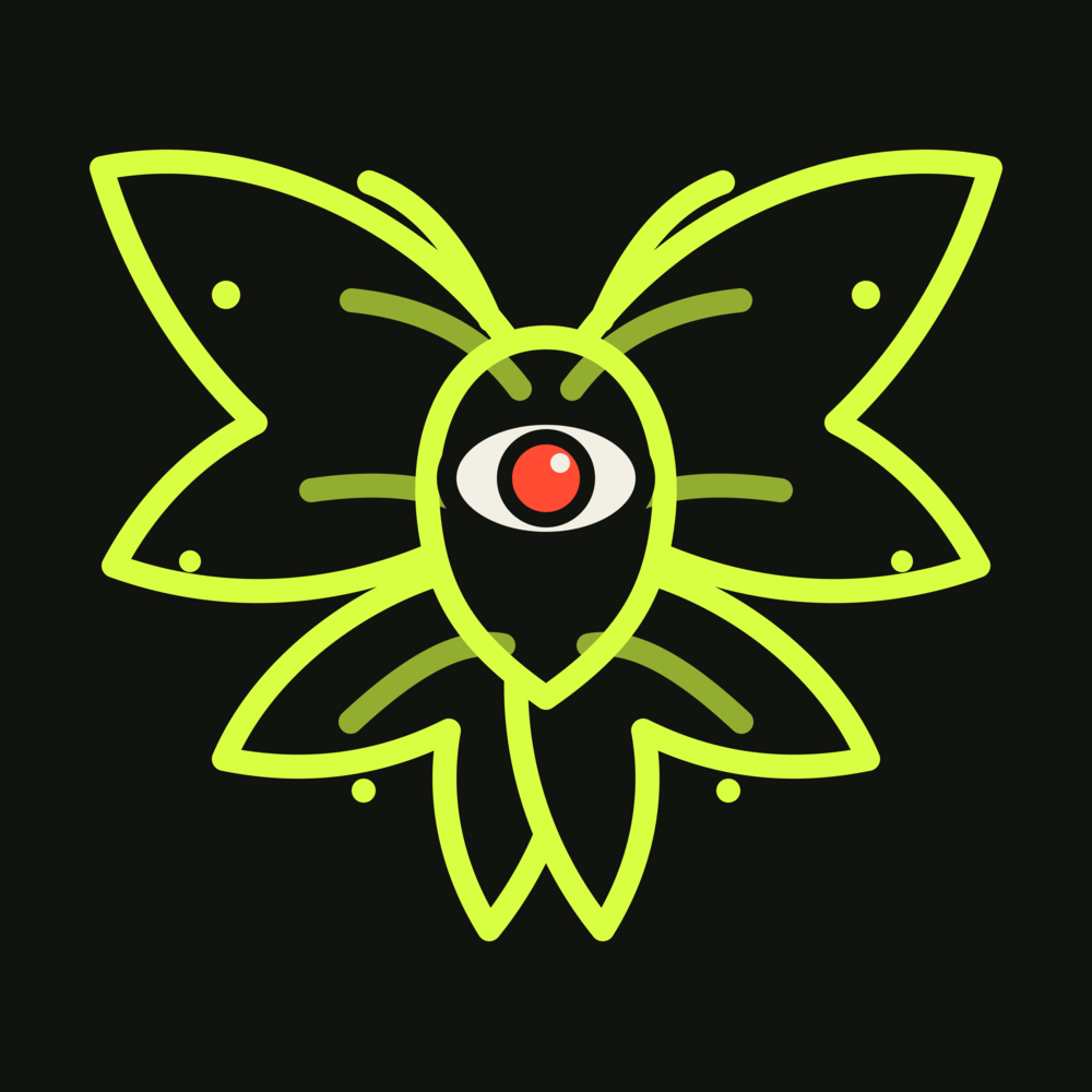 Stylized MOTH mascot with four wings and an eye
